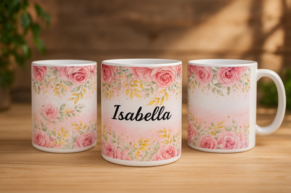 Personalized Floral Ceramic Mug – Custom Coffee Cup, Cute Gift for Her, Birthday Mug, Bridesmaid Gift, 11oz & 15oz Customizable