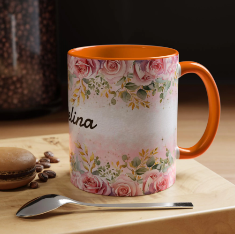 Personalized Floral Accent Coffee Mug – Custom Gift for Her, Birthday Mug, Mother’s Day Floral Drinkware, 11oz & 15oz Customizable